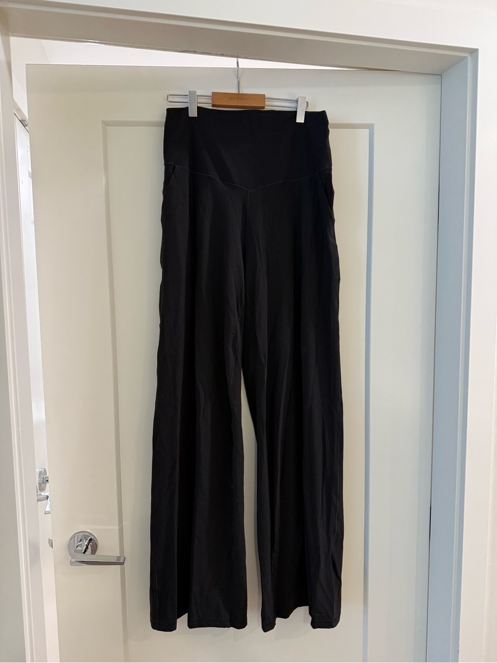 aerie Black High-Rise Wide-Leg Ribbed Yoga Pants